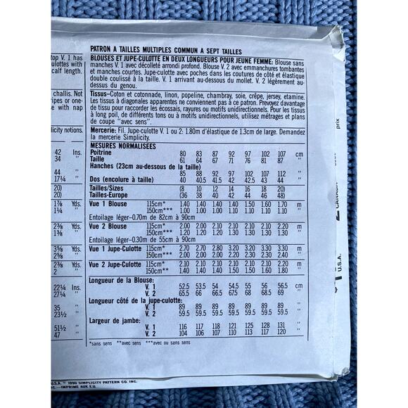 Simplicity 7096 pattern pullover top culottes size 8-20 - Picture 4 of 4